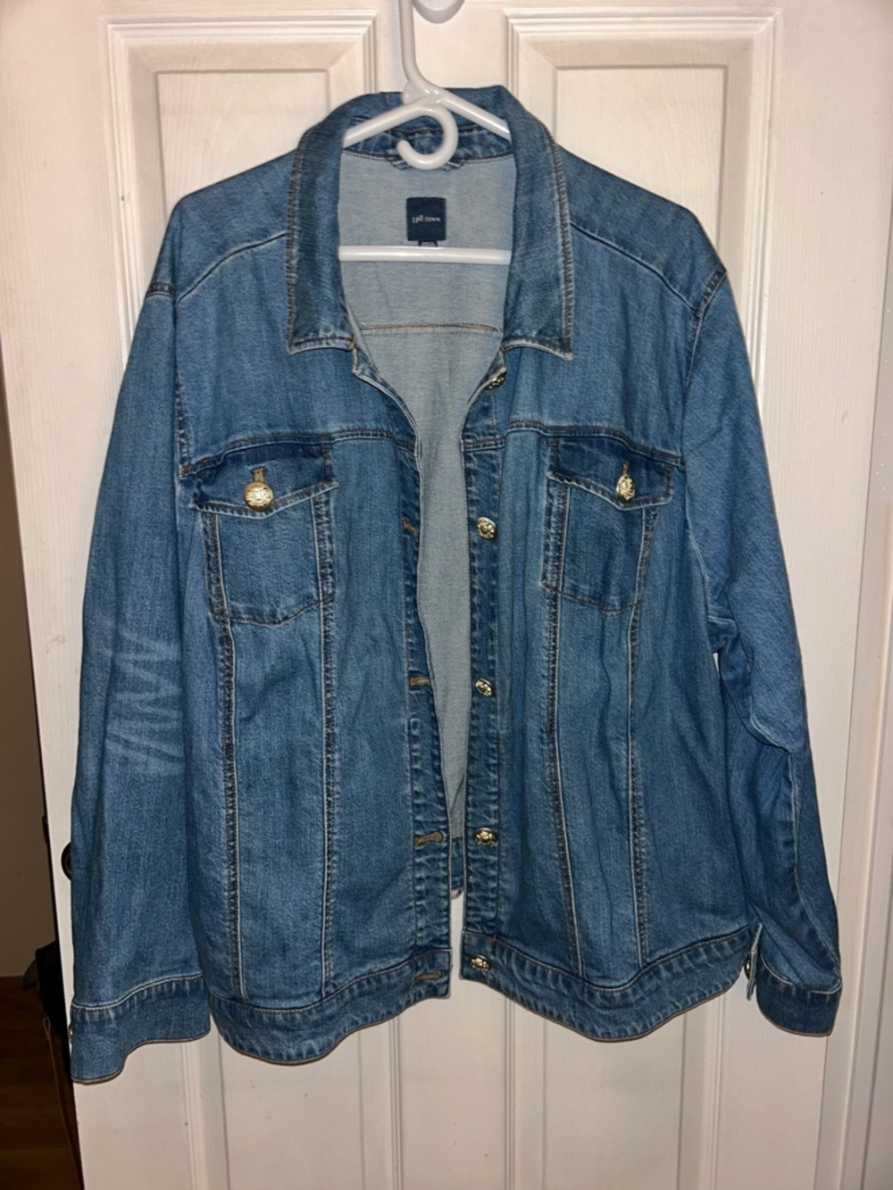 Light Blue Denim Jacket with Gold Buttons